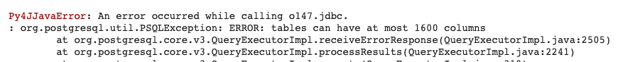 spark jdbc column limit